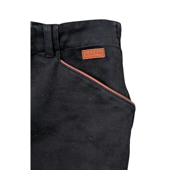 Vintage 90s Ralph Lauren Leather Trim Pants Women 6 Black Camel Tan Trousers - Picture 3 of 13